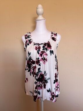 Women’s Floral Ruffle-Trim Tank Top - White with Pink Floral
